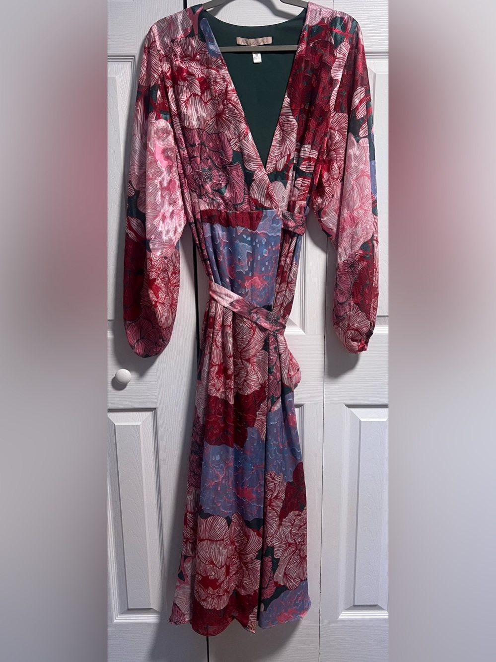 Anthropologie Hutch Long-Sleeve Wrap Dress in Pink/Purple Floral Print